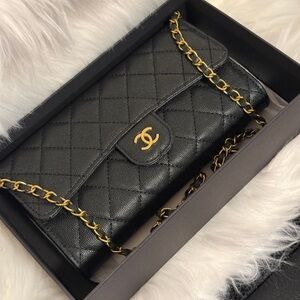 CC  beauty black makeup bag cosmetic chain quilted leather